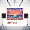 2D Colorful Beach Sunset Backdrop, Ocean Waves, Roses & Bubbles Background