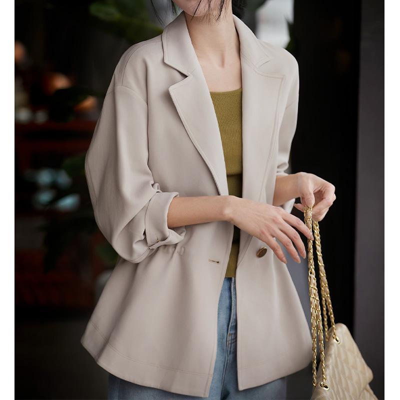 

Темно-синий триацетатный тренч-блейзер - Женская коллекция весна/осень 2025 Large светло-бежевый