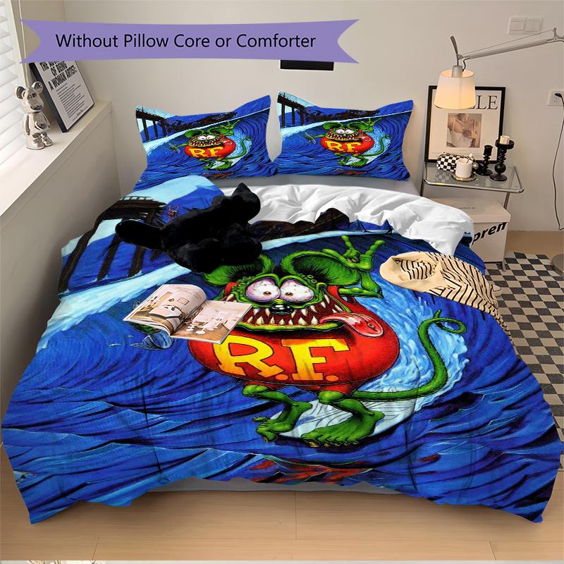 3Pcs Rat Fink Wave Bedding Set Soft Fabric Duvet Cover Pillowcases Home Christmas Xmas Halloween Gift 1 Duvet Cover 2 Pillowcase L1199