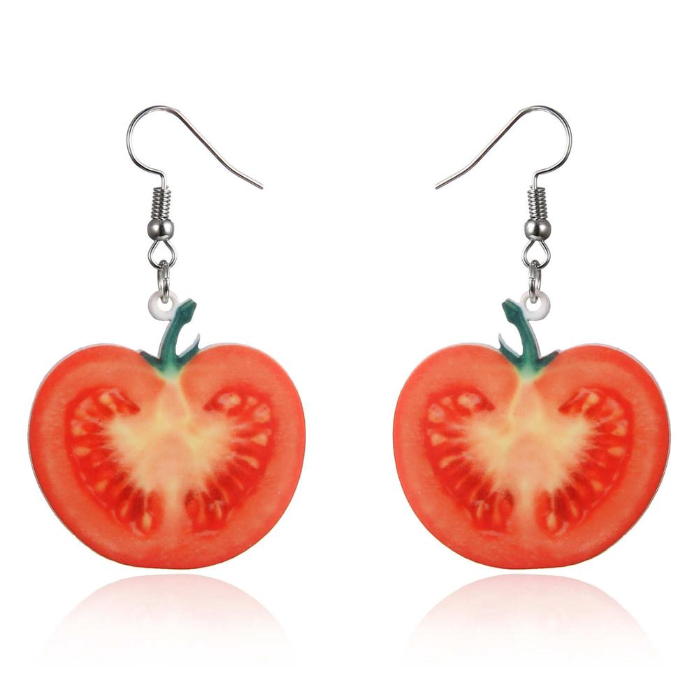 Cute Fruit Acrylic Earrings Set Strawberry Watermelon Tomato Kiwi Orange Drop Dangle Earrings For Women Fashion Fun Jewelry