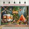 2D Cozy Camping Forest Trailer Photography Background