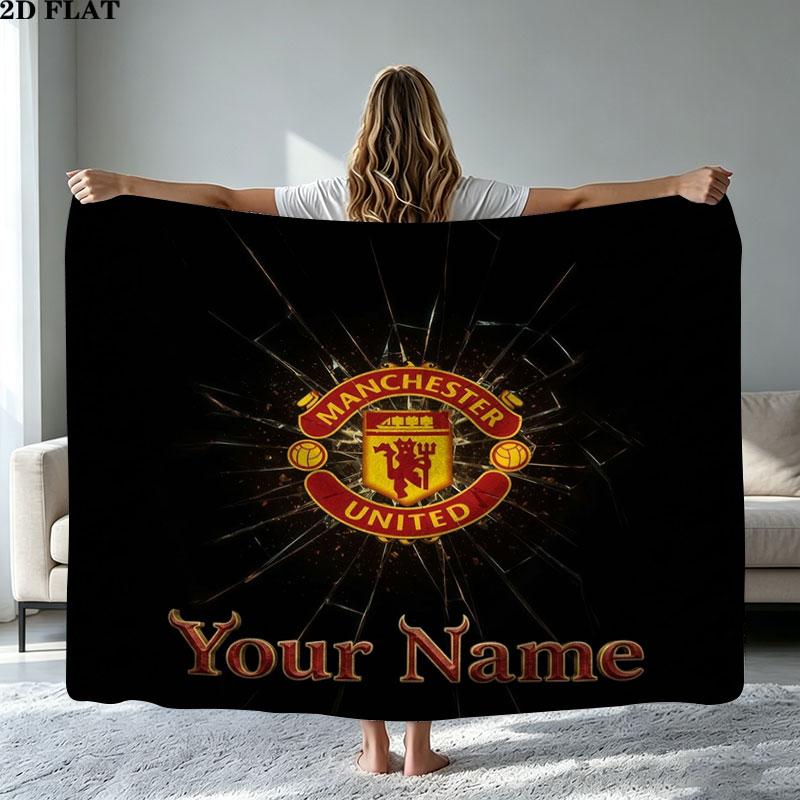 1PC Manchester United F Custom Name Patterned Flannel Blanket Suitable For All Seasons for Home Decor Warmth and Comfort Gifts Holiday Present