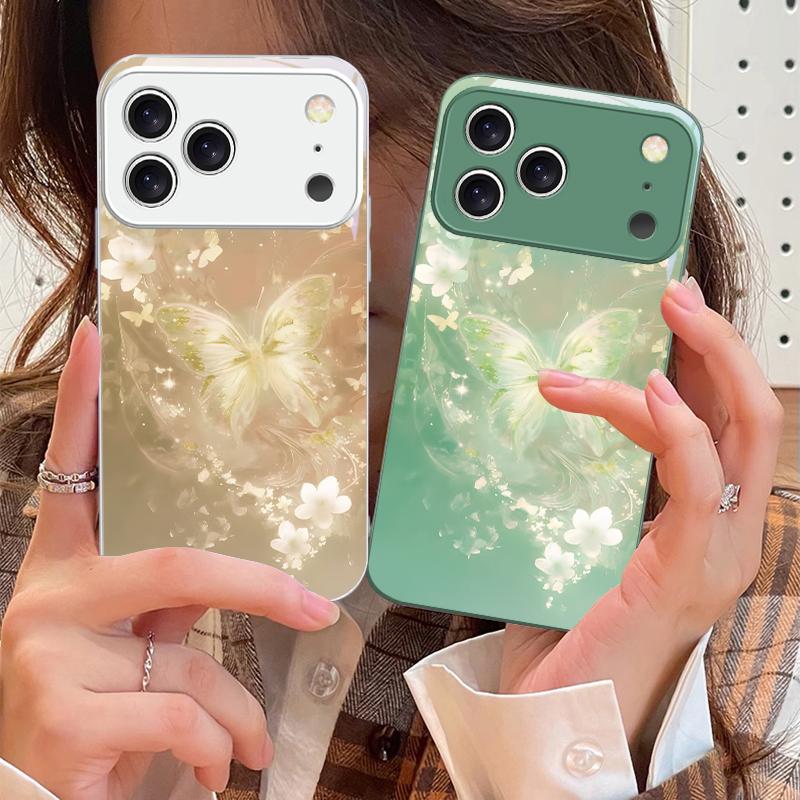 Fluture visător cu dungi Pentru iPhone 17 Air 16 E 15 14 13 Plus 12 mini 11 17 Pro Max XR Xs Max 16E 7 8 Carcasă de telefon din sticlă securizată