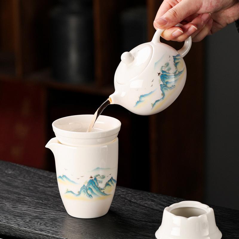 Merchandise Jiangshan White Porcelain Tea Set Business Gift Souvenir Gift Hand Gift Tea Set Simple and Portable