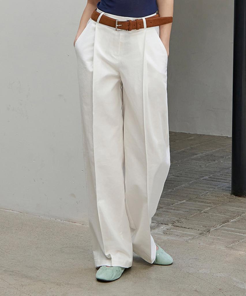 Moleubeu13 Grain Pintuck Linen Wide Pants (Pure White)