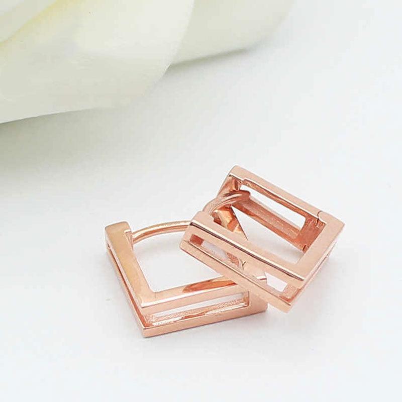 Exquisite Rose Gold-Plated Smooth Geometric Square Earrings Russian Purple Gold Personalized Trend 585 Color Gold Ear Buckles