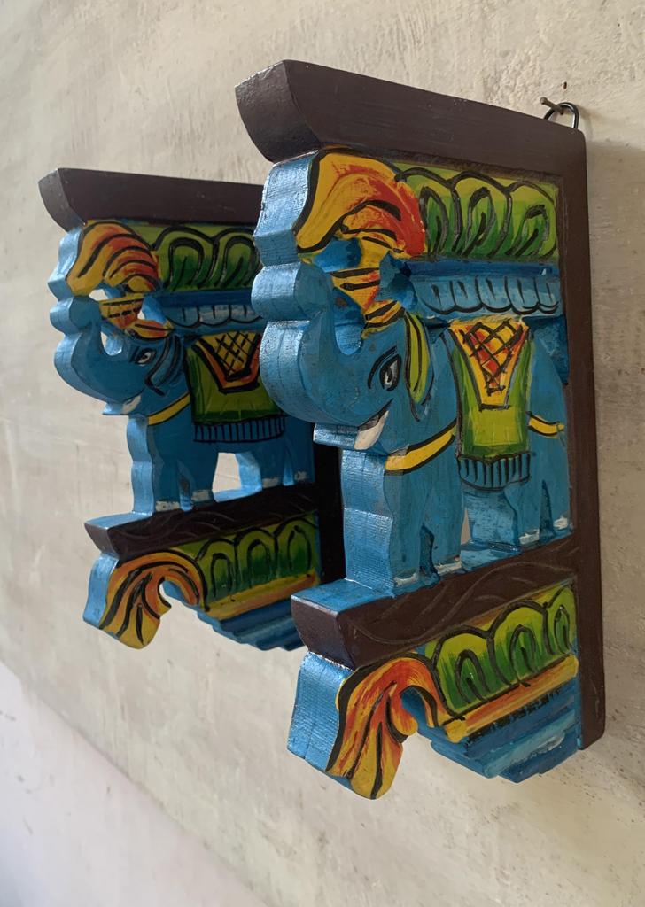 Hand Carved Wooden Elephant Wall Panel: Indian Folk Art Decor