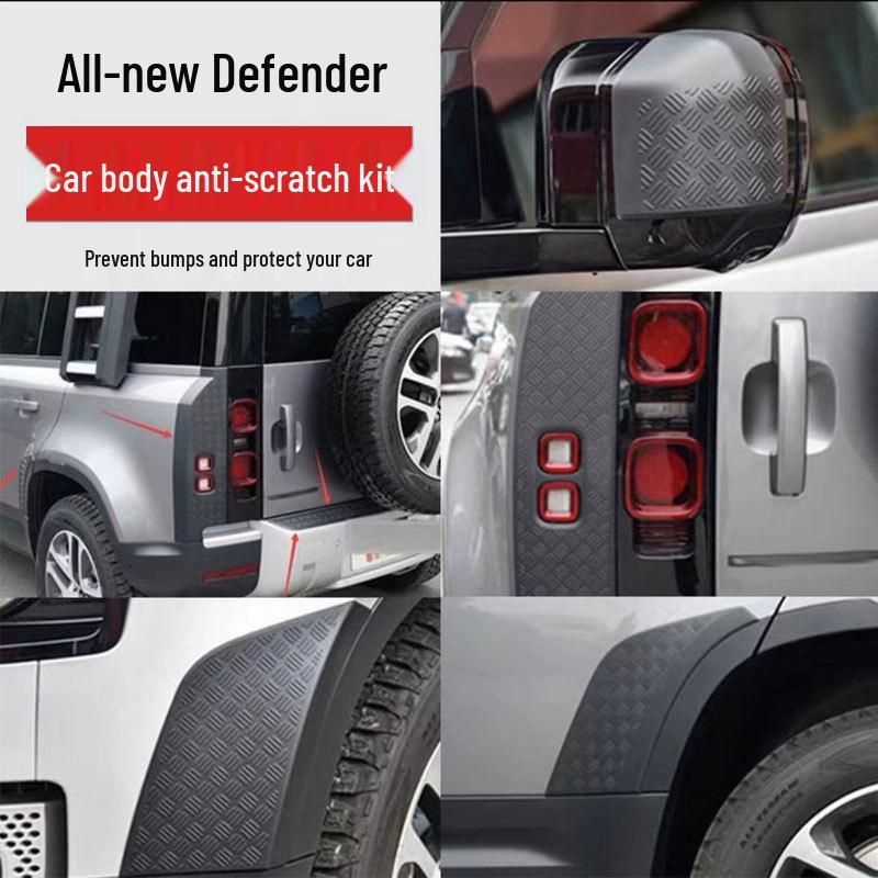 Matte Black Scratch-Resistant Off-Road Kit for New Defender 2020+: Rearview Mirror Cover, Front Bumper & Rear Taillight.