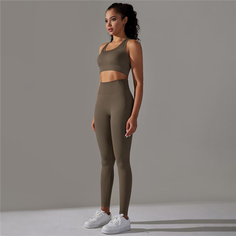 Nessaj Dámské bezešvé sportovní oblečení úplet s vysokým pasem jóga hip liftingové kalhoty podprsenka bez zad, cvičení oblečení fitness oblek