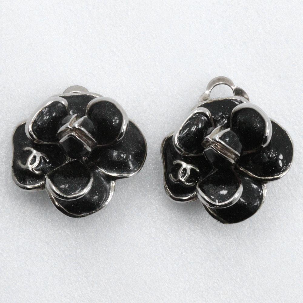 Chanel Camellia COCO Mark Earring Silver Metallic 15.5g Women Used