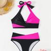 2025 Women's European/American Colorblock Halter High-Waist Bikini Set