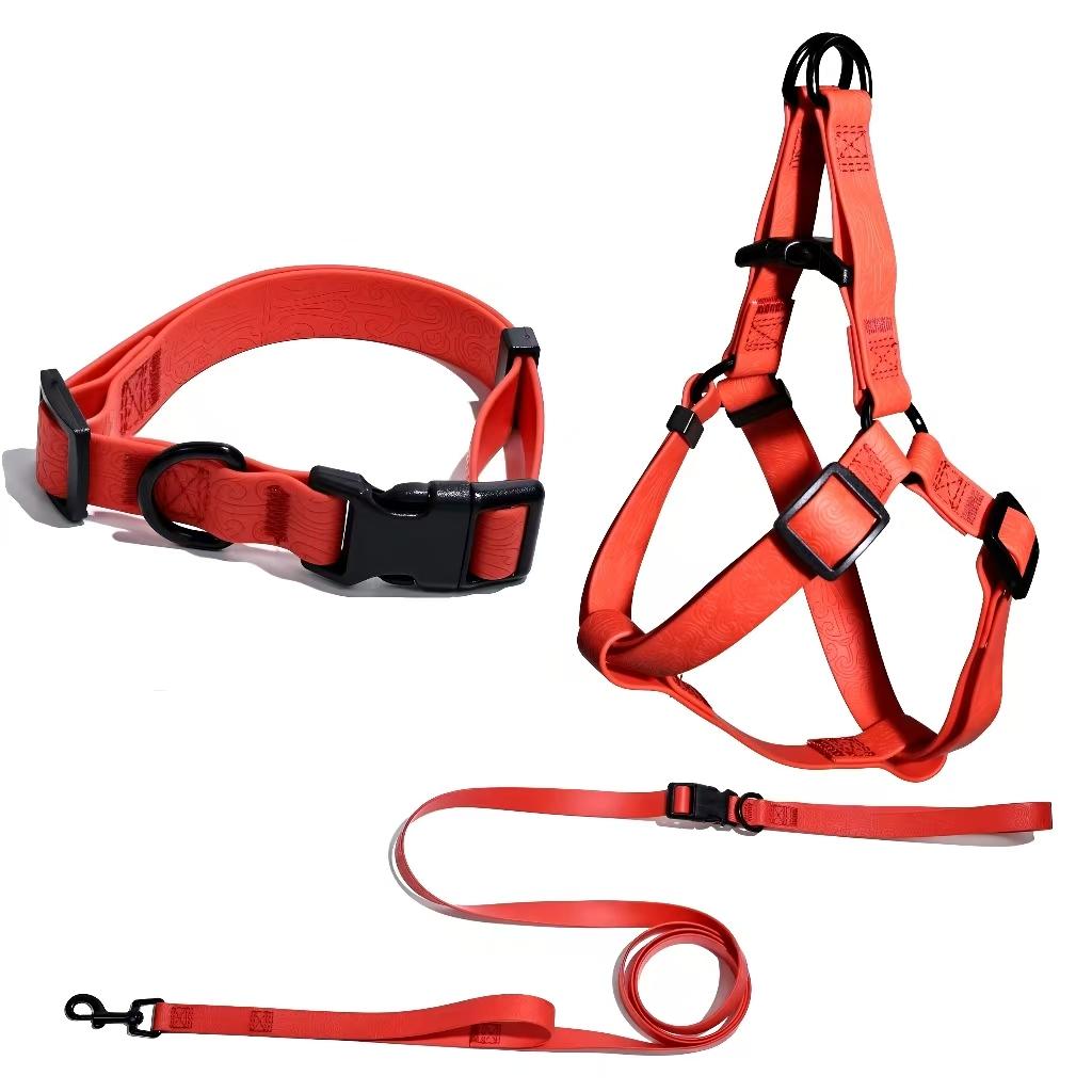 Waterproof PVC Dog Harness Leash Set 8-in-1 Hands Free Adjustable Embossed Texture Heavy Duty Pet Collar for Medium Large Dogs
