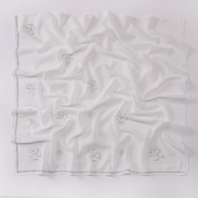 Pearl Chiffon Clover Rhinestone Beaded Ethnic Square Scarf For Women