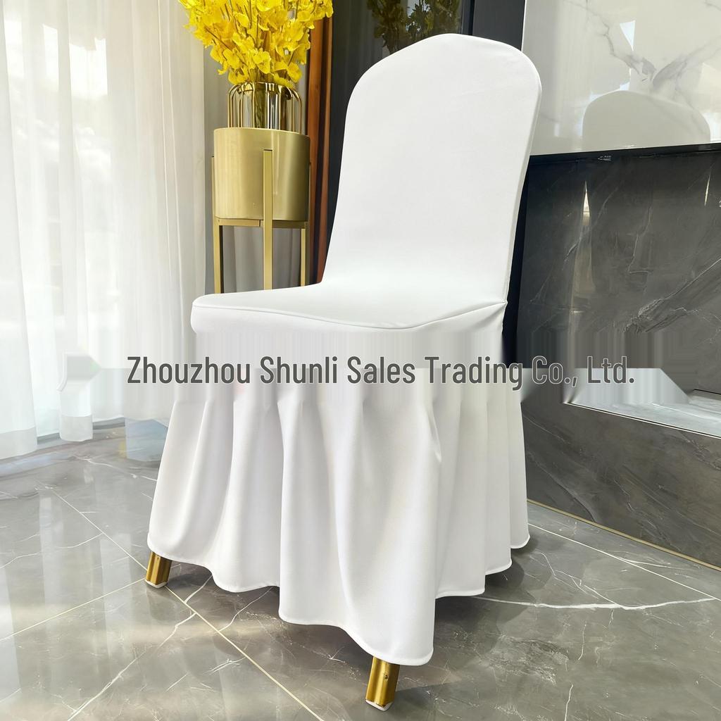 Thickened Twill Pleated Chair Cover with Bow Decoration for Weddings and Banquets