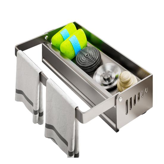 Küchenspülbecken Schwammhalter Schwammablage mit Lappenhalter Selbstentwässernder Arbeitsplatten-Organizer für Seife