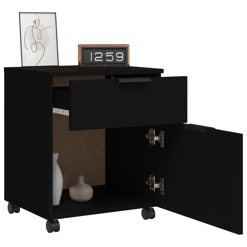 Mobiler Aktenschrank Mit Rollen Und Schubladen, Geeignet Für Flur, Wohnzimmer Und Arbeitszimmer, Schwarz 45x38x54 Cm