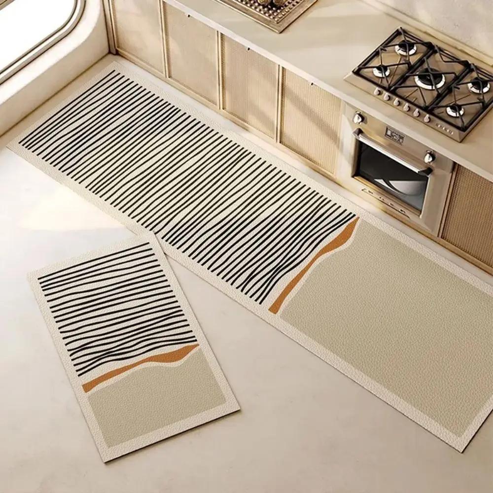 2-Piece Set Geometric Patterned Rugs Water-Absorbent Quick-Dry Kitchen Mats Bathroom Anti-Slip Door Mats Home Decor