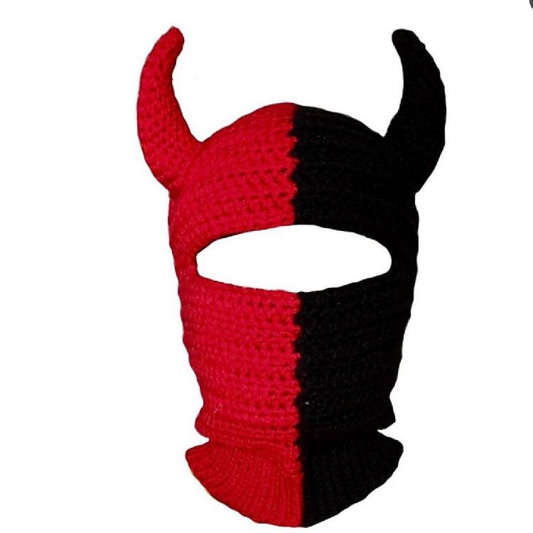 Y2K Style Crochet Halloween Party Cow Horn Parent-Child Ski Mask Hat