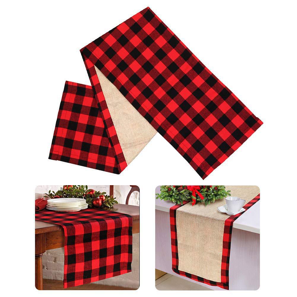Red Black Plaid Cotton Linen Table Runner for Birthday Party Christmas Decorations 36*180cm