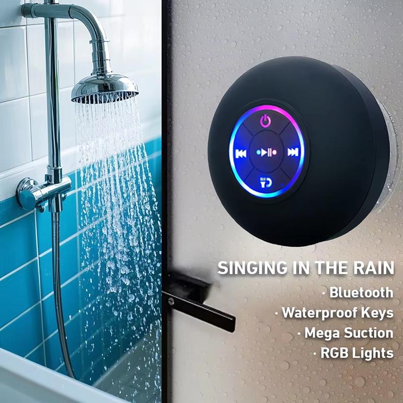 Portable Wireless Bluetooth Speaker LED Light IPX4 Waterproof Loudspeaker Outdoor Bathroom Large Suction Cup Stereo Sound Box
