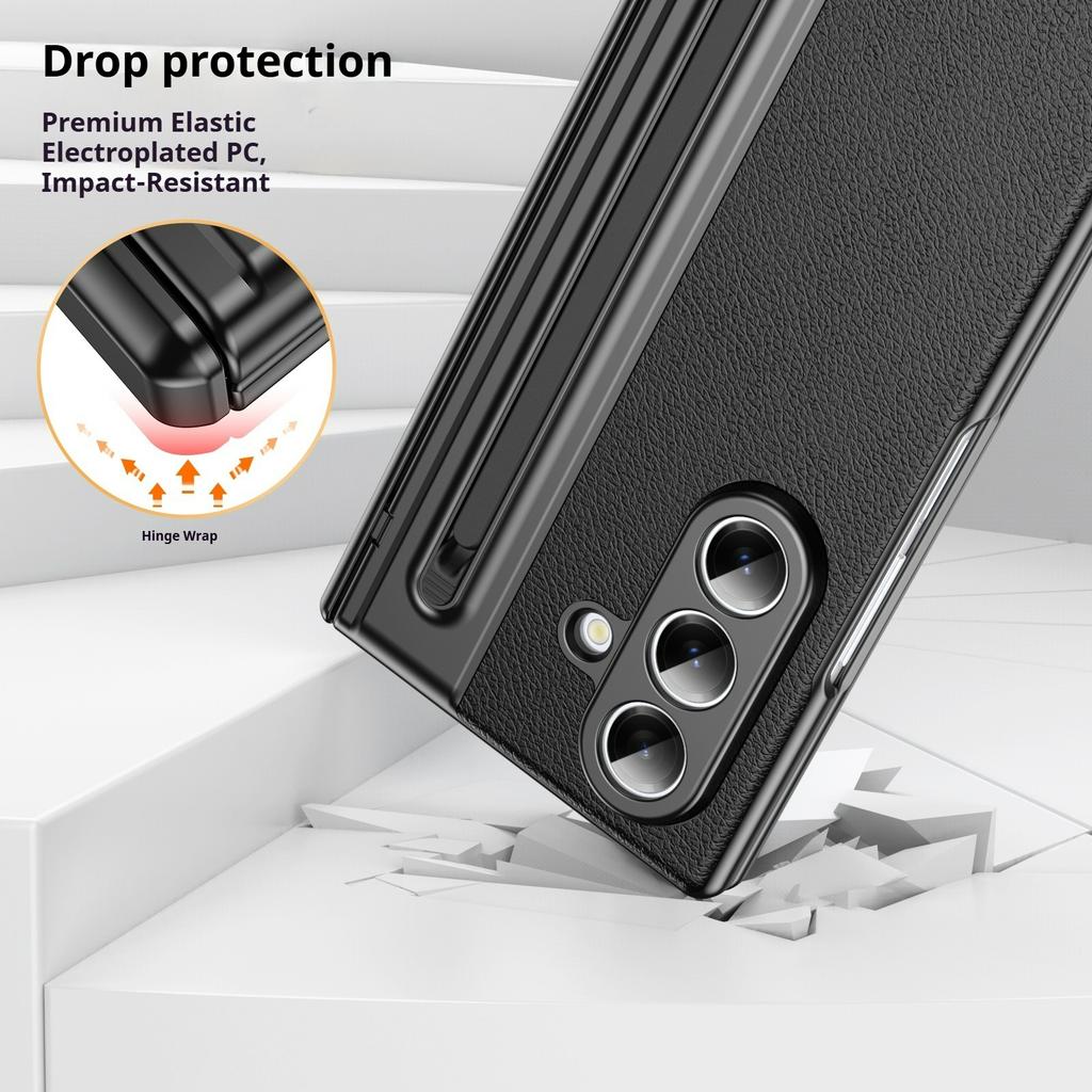 leather Case for Samsung Galaxy Z Fold 8 Ultra ZFold 7 6 5 4 3 W25/Fold SE(Slim) Hinge Protection Shell with Screen Film&pen