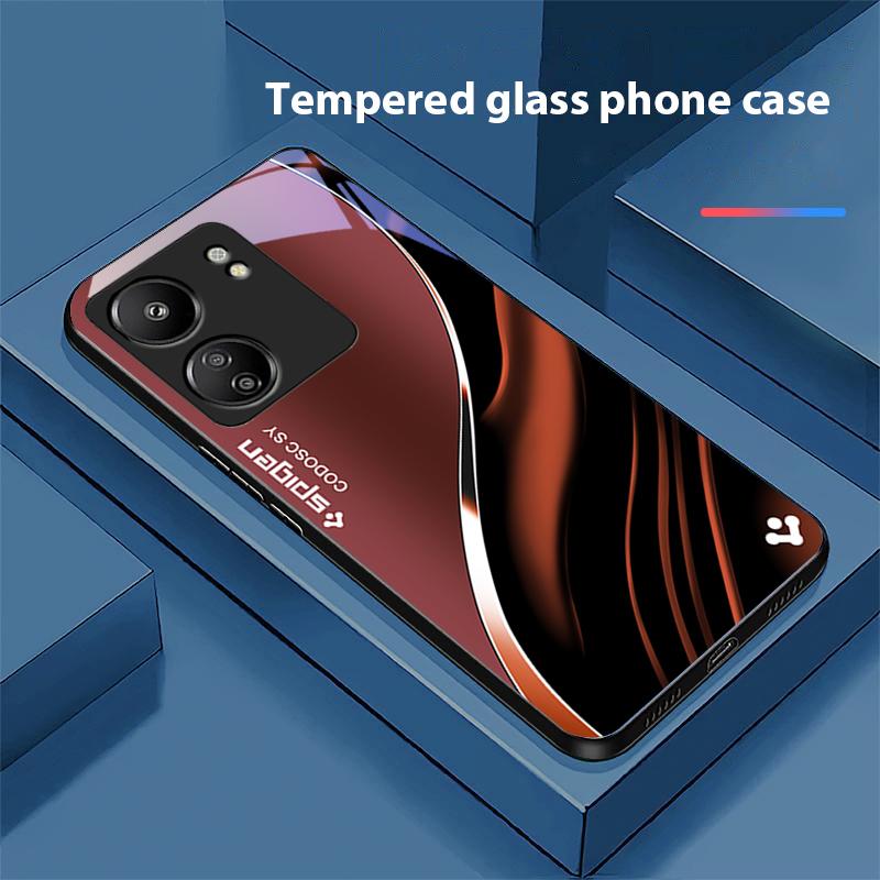 Tiefblaues Mode-Handycase aus schwarzem gehärtetem Glas für Xiaomi Redmi 13C Note13 12 Pro Plus 5G Note 9 13T Pro POCO X6 F5 F6