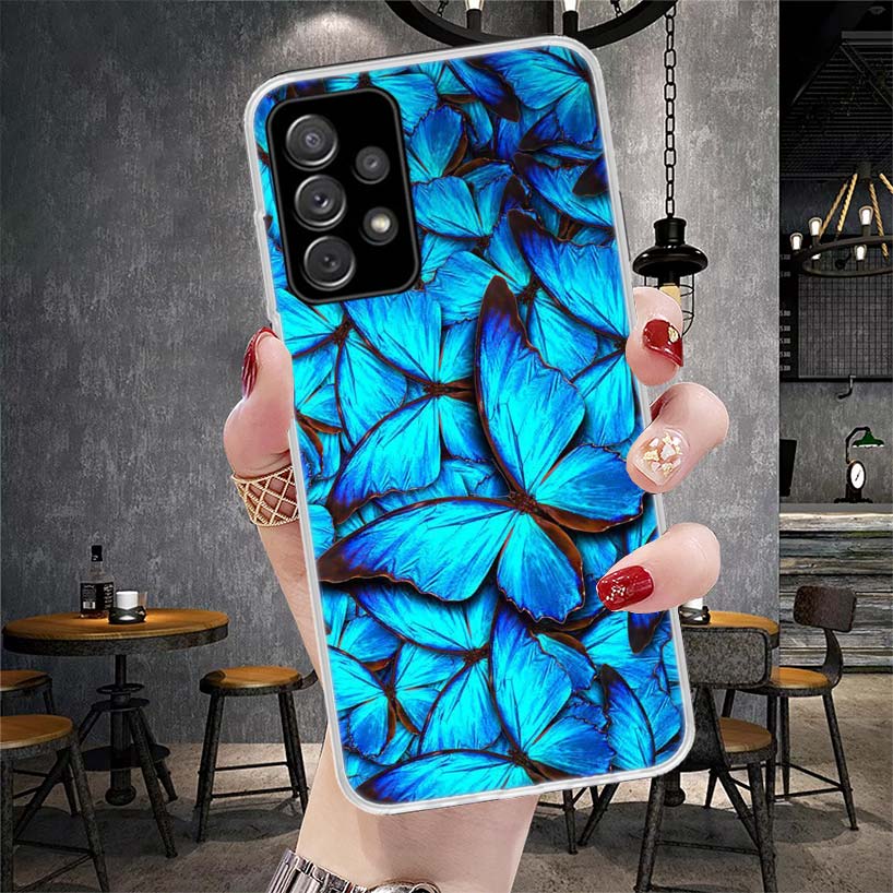 Blue Butterfly Beautiful Wing Soft Phone Case For Samsung Galaxy A12 A22 A32 A52 A72 A02S A51 A50S A71 A70 A31 A20S Note 20 Ultr
