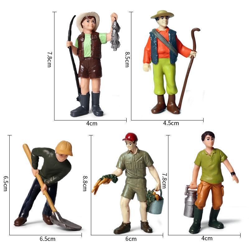 Plastic Farm Figures: Farmer, Woman, Ranch Worker, Police