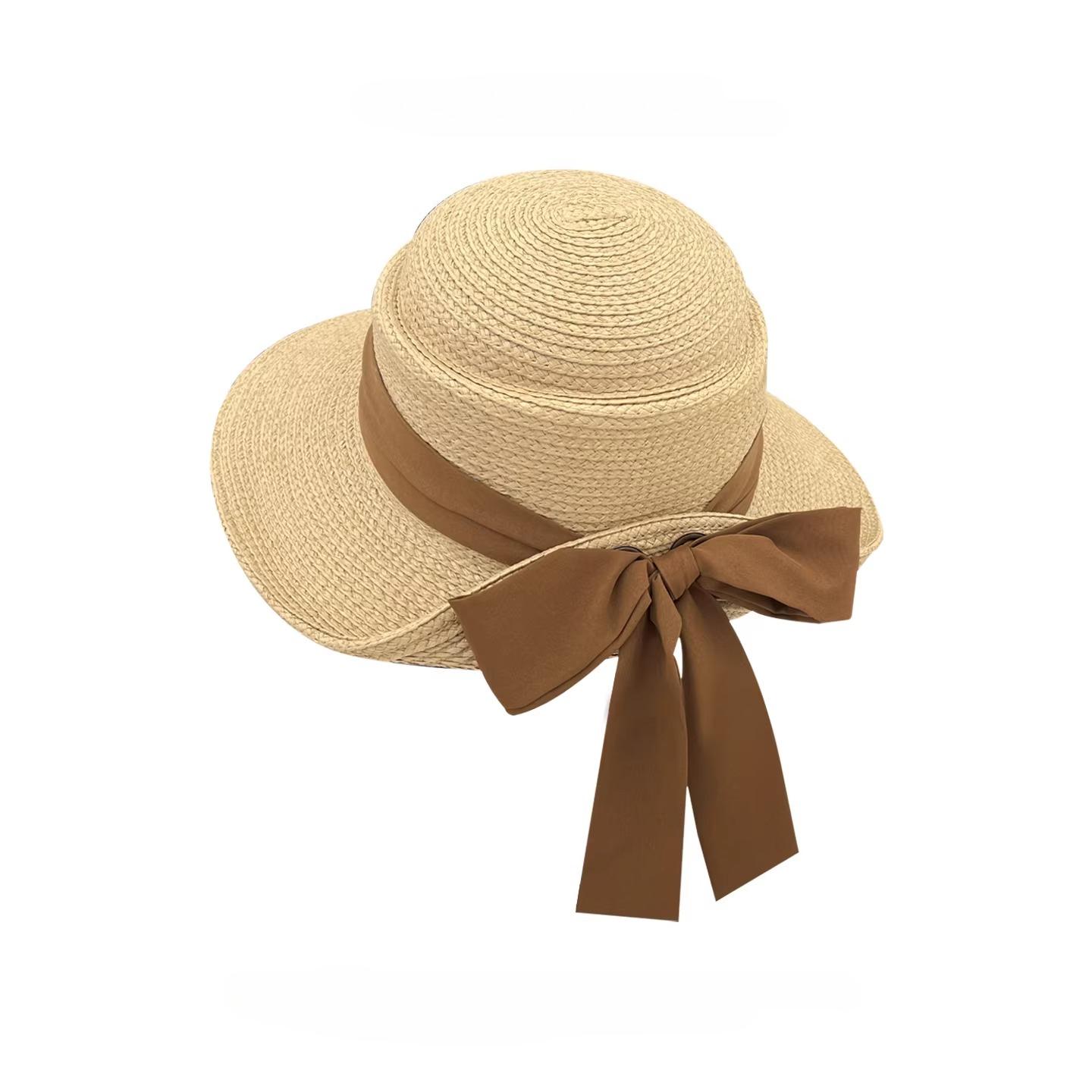 

Summer UV Protection Sun Hat Foldable Wide Brim Breathable Beach Cap Bowknot Casual Straw Hat for Women Chapeau Femme Gorra M 56-58CM кавовий
