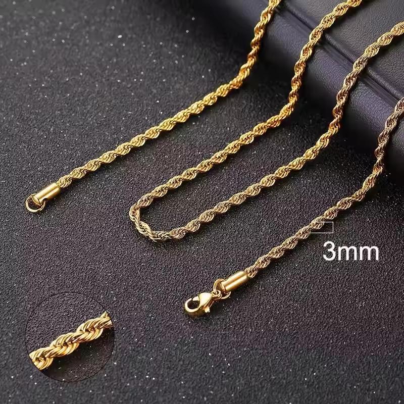 2/3/4/5MM Twist Chain Necklace For Women Men,Stainless Steel Chic Twisted Collar,Gold Plated Dainty Waterproof Jewelry Wholesale