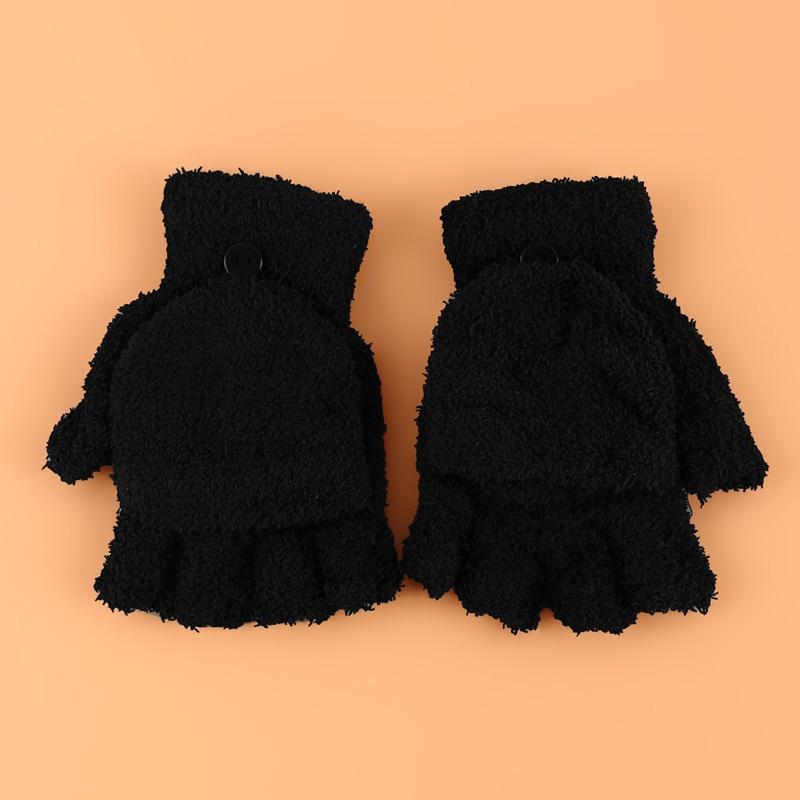 Halbfingerhandschuhe Multifunktional Umschlagbar Niedlich Korallenfleece Warm Kältefest Weich Bequem Damen Winter Warm Damen Handschuhe