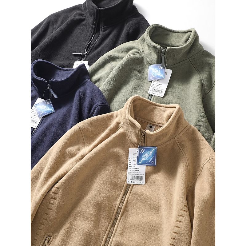Double-Sided Polar Fleece Jacket Men's Autumn and Winter Fleece Sweater Jacket Export Men's American Stand Collar Cardigan Zipper Sweatshirt