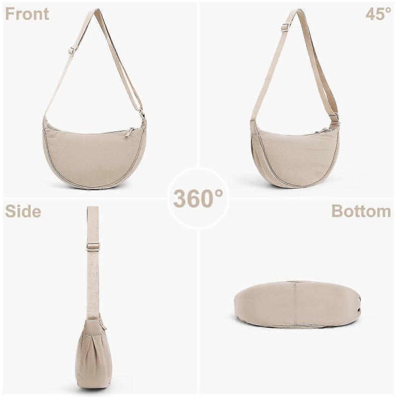 Halbmondtasche für Damen Herren, Nylon Halbmondtaschen Hobos Umhängetasche Tragbare Halbmondgeldbörse mit verstellbarem Riemen Einfarbig Brusttasche Schultertasche F