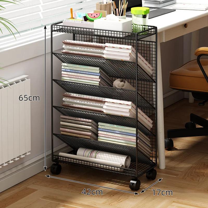 Small Bookshelf Next To The Desk Floor Shelf Desk Side Shelf with Movable Wheeled Book Storage Bookcase Room Storage Bookshelf