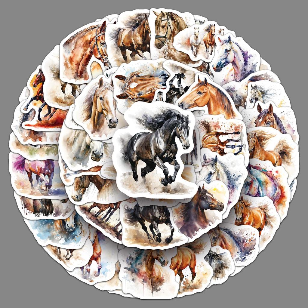 50 Ink Wash Horse Graffiti Stickers: Creative Chinese Animal Design for Phone Case, Water Bottle, Notebook