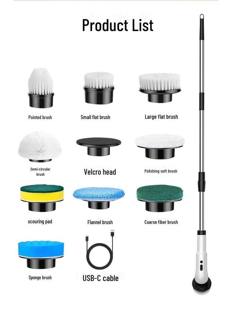 Neun-in-Eins Handheld Elektrische Reinigungsbürste mit Teleskopstiel und Wischfunktion.