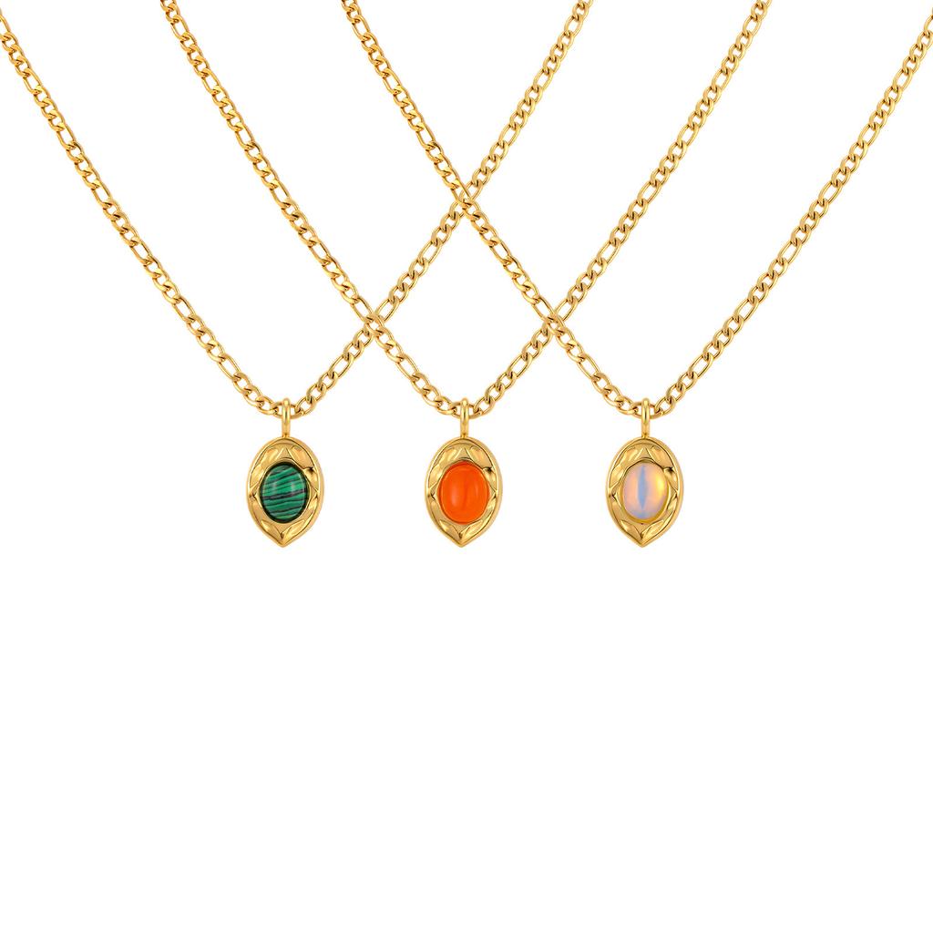 Foreign Trade Jewelry, Retro High-End Stainless Steel Natural Stone Pendant Necklace Female Nc-2534