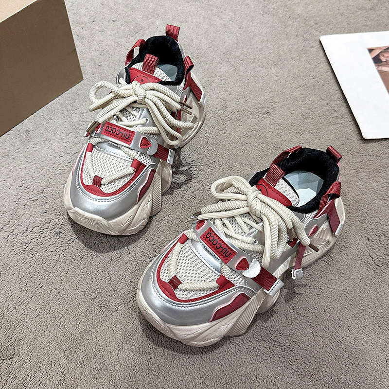 Retro red dad shoes women's autumn new thick-soled muffin versatile height-increasing sports and leisure shoes