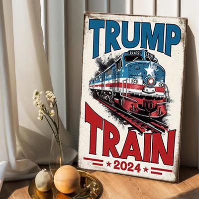 Vintage Plechová cedule Trump Train 2024: Ultimativní nástěnné umění pro vlasteneckou domácí dekoraci