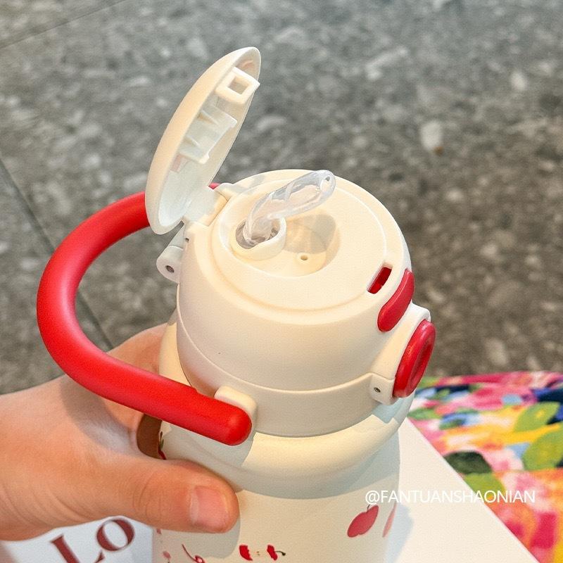 Water bottle new children's 111 thermos cup double drink straw cup female cute portable water cup