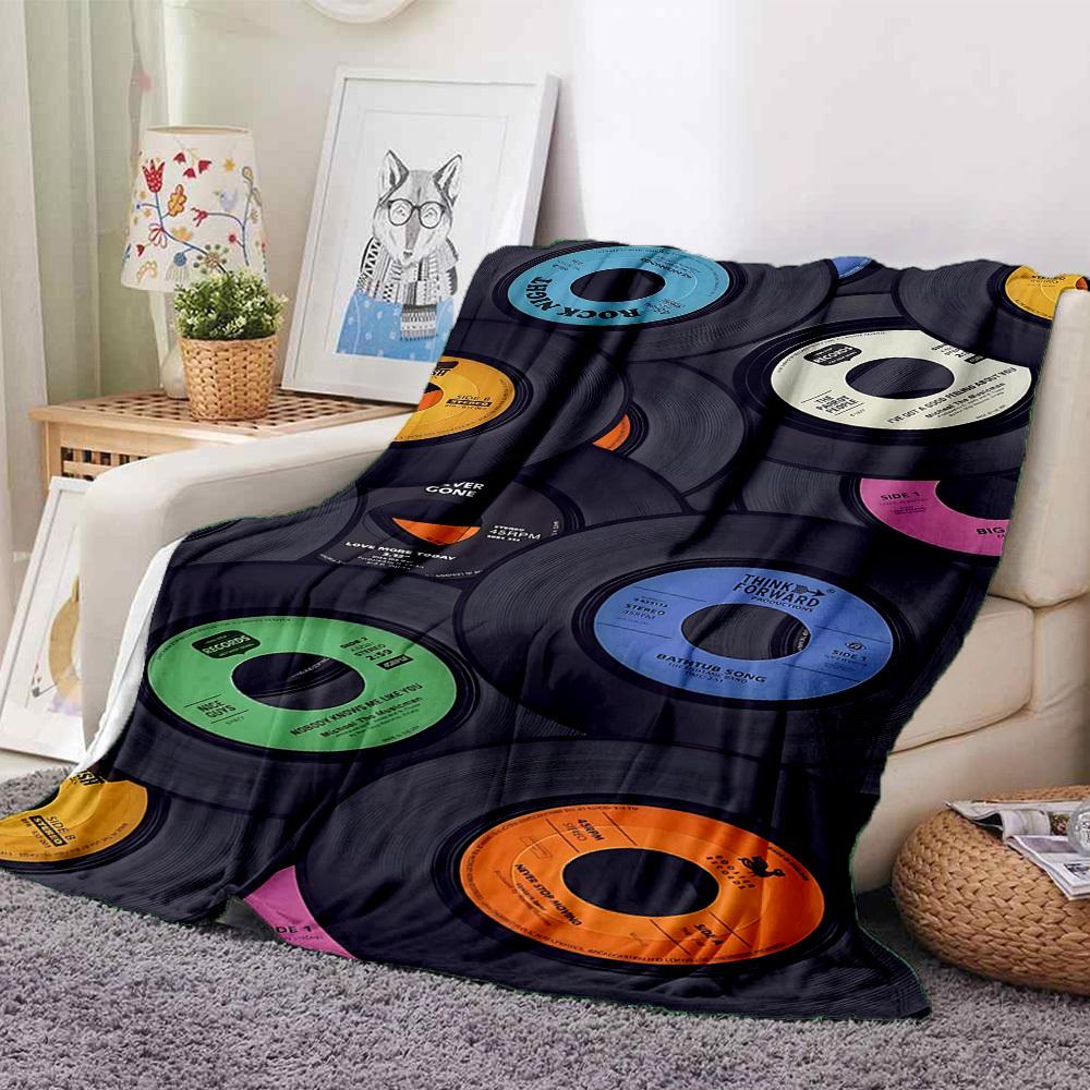 1pc Music Records Print Blanket   Lightweight Flannel Throw Blanket For Sofa, Bed, Living Room, Office, Outdoor Travel, Camping