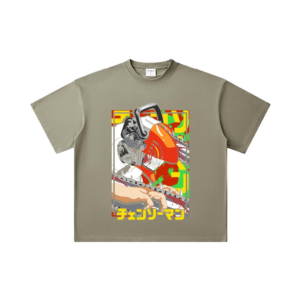 260 GSM Double Yarn 32 Count 100% Cotton Chainsaw Man V5 Denji Print Unisex Heavy Cotton T Shirt