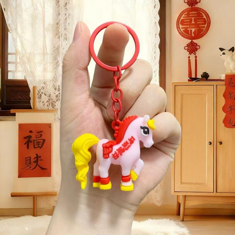 Cute 2026 Year Of The Horse Keychain Zodiac Pony Pendant Couple Backpack Fashionable Accessory Jewelry New Year Mascot Gifts