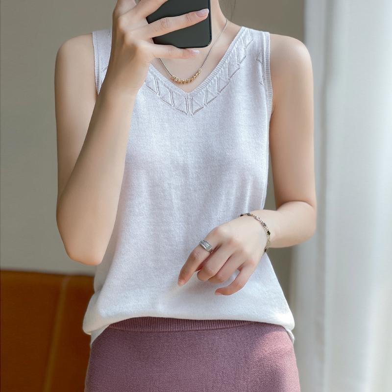 Μοντέρνο και Ευέλικτο Δαντελωτό Μπλουζάκι Γυναικείο V-neck Πλεκτό Εσωτερικό Μπλουζάκι Φαρδύ Εσωτερικό Ρούχο Αμάνικο Top