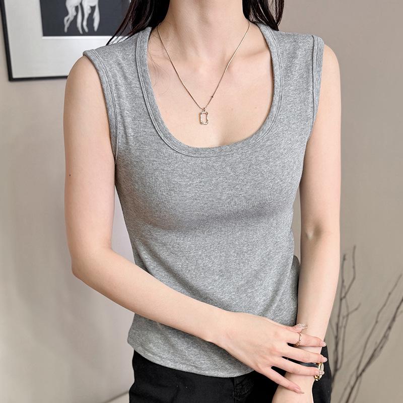 Elegant U-neck Sleeveless Stretch Vest - Fashionable Summer Slim-fit Base Layer