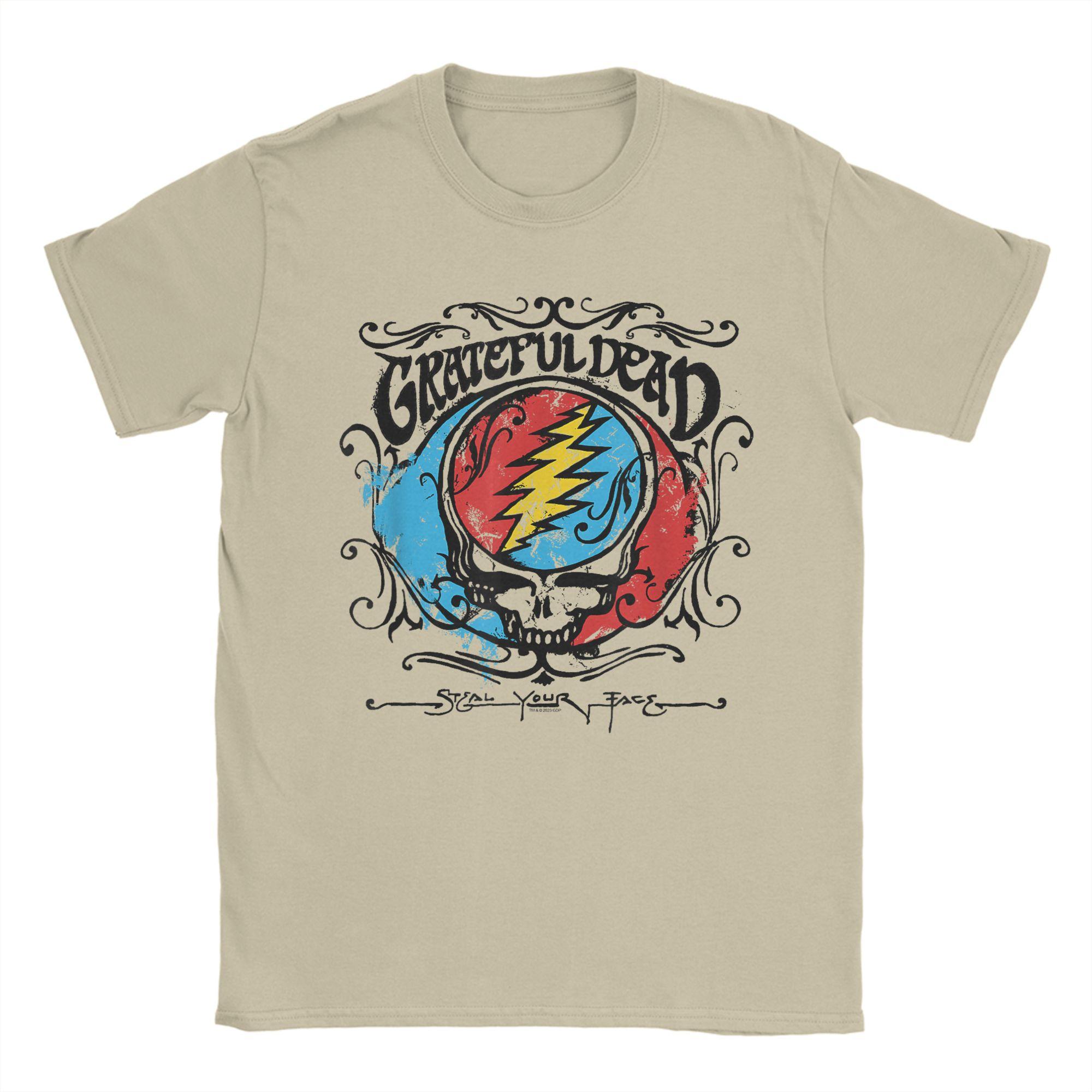 

Harajuku T-Shirt Grateful Dead Steal Your Face Hand Drawn Flair Band Cotton T-Shirts for Men Summer Awesome Short Sleeve Tops M
