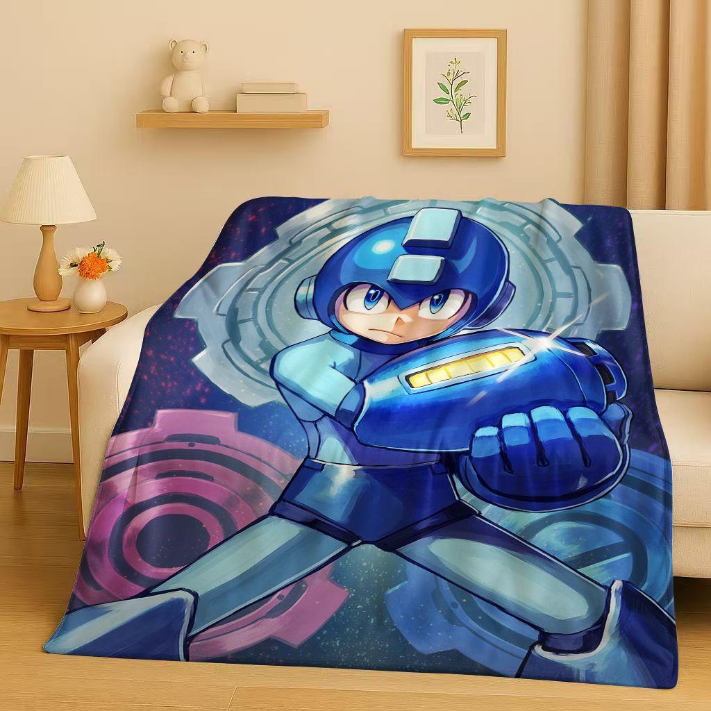Classic Game Rockman Mega Man Flannel Blanket,Ultra Soft Warm Plush Throw for Home Bedroom Bed Sofa Cover Office Travel Picnic