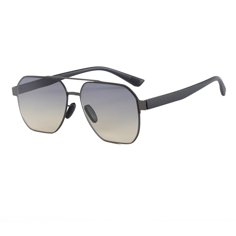 Fashion new double beam color-changing sunglasses, cool and handsome men's hip-hop sunglasses, advanced driving fishing sunscreen glasses