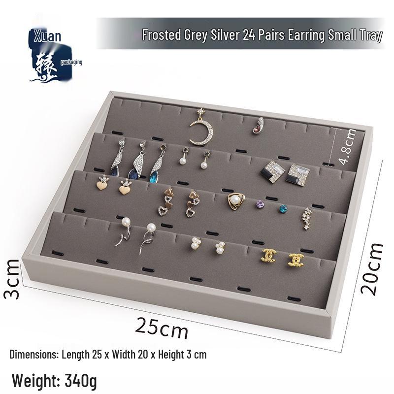 Frosted Grey Silver Earring Stud Display Tray - Holds 24 Pairs