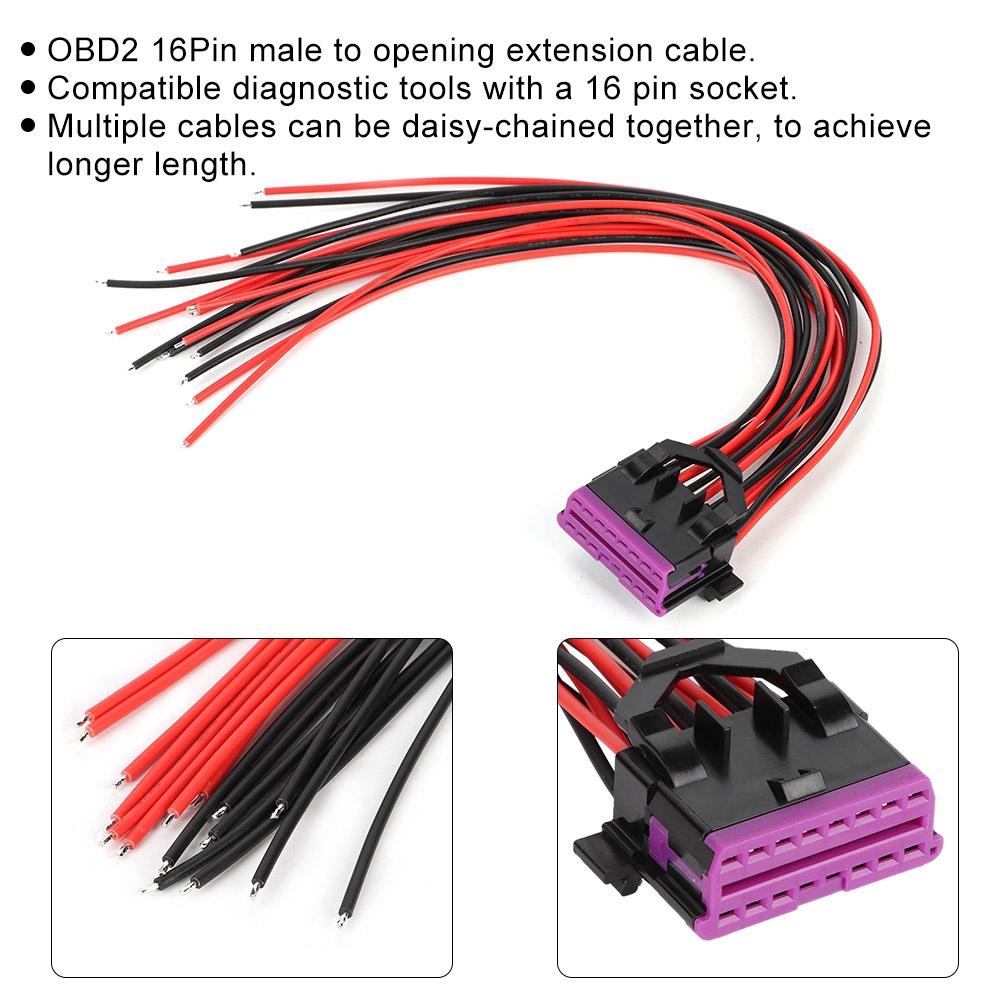 OBD2 16Pin Male Connector Adapter Opening Female Cable for Extension Adapter